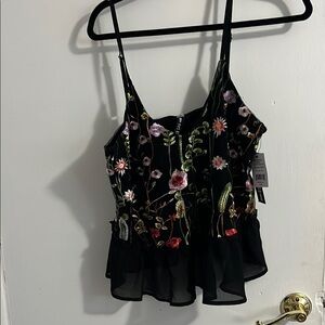 Floral Embroidered Black Top
